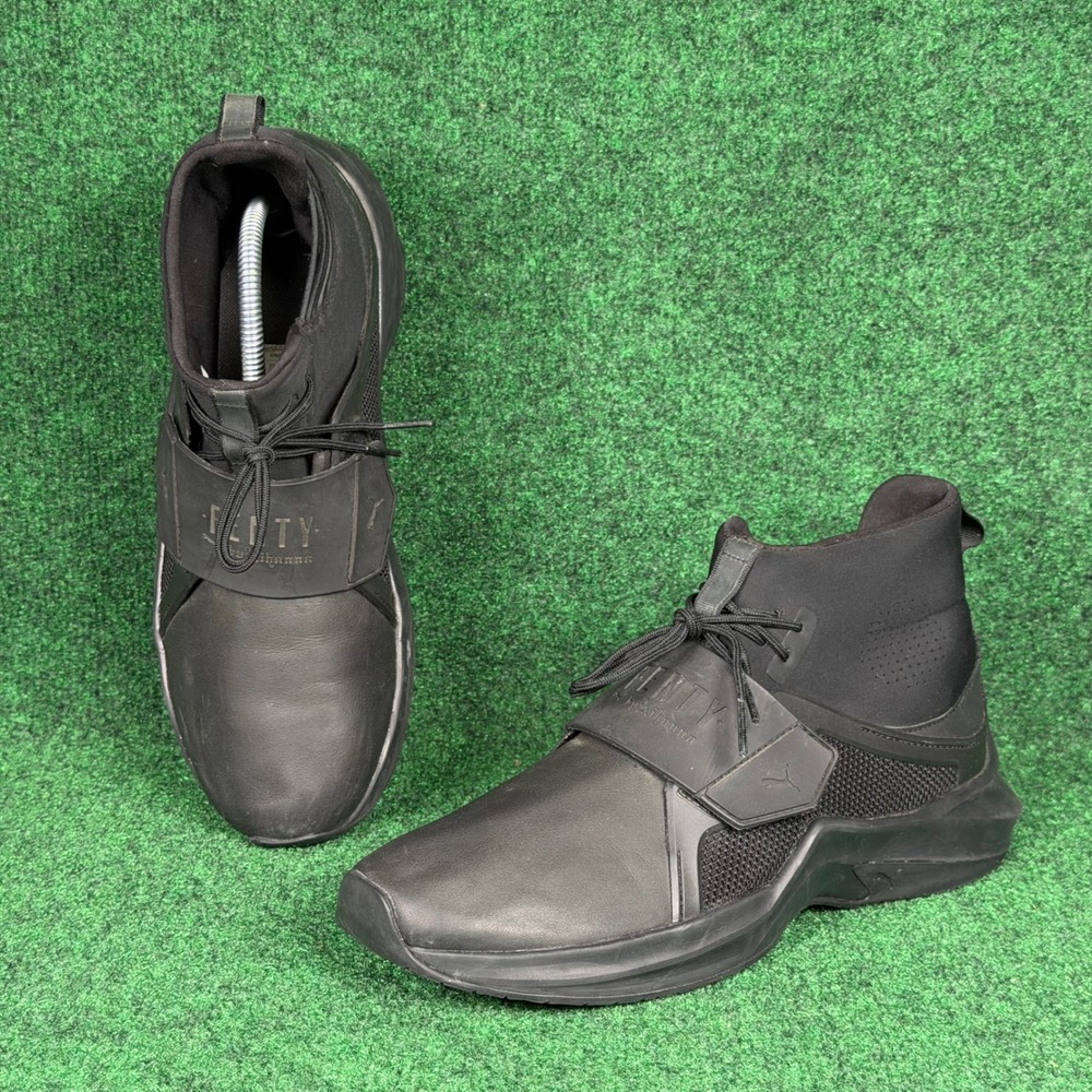 Puma Fenty Rihanna Trainer Hi Black Leather Sneakers Women 10 Athletic 190398-01